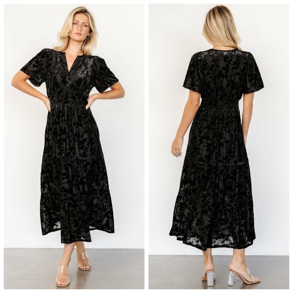 Baltic Born Bronwyn Black Floral Velvet Midi Dress